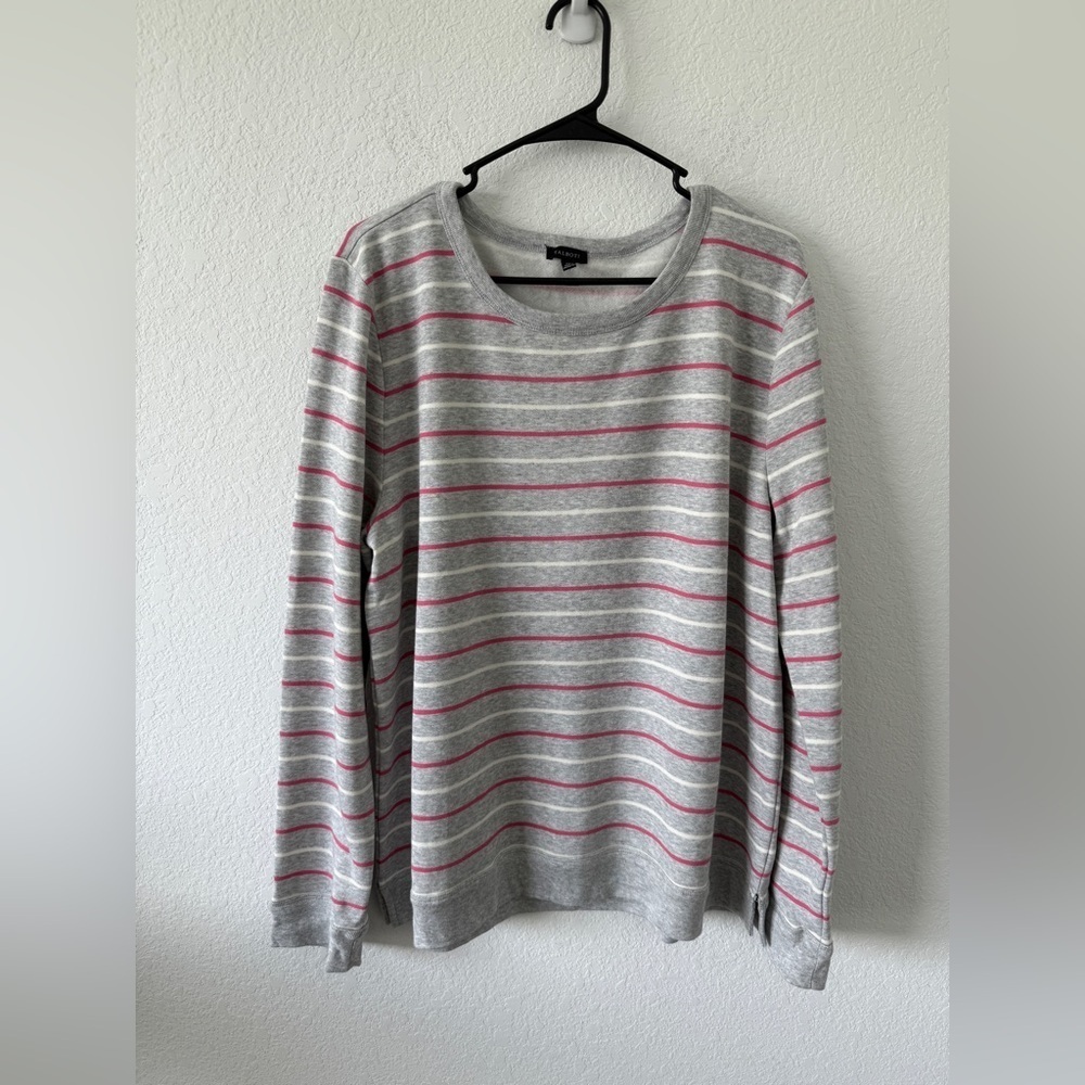 Talbots Gray Sweater with Pink Stripes